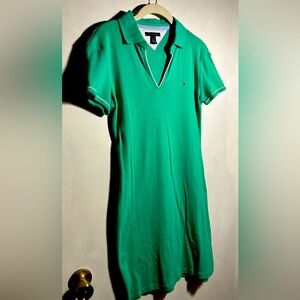 Tommy Hilfiger green tennis/golf shirt dress 100% cotton v-neck polo size S